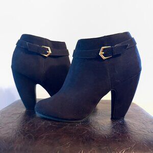 Candie's Black Suede Booties with Gold Buckle Size 9M